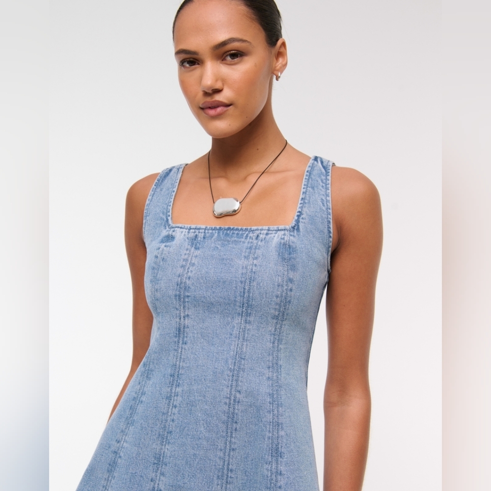 Abercrombie & Fitch Mila Squareneck Denim Mini Dress NWT - Picture 6 of 11